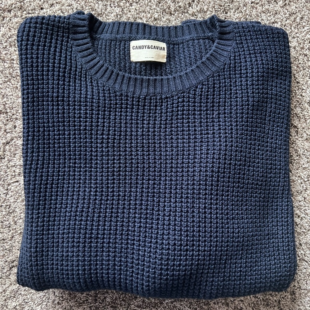 *Candy & Caviar* Blue Crewneck Chunky Knit Sweater